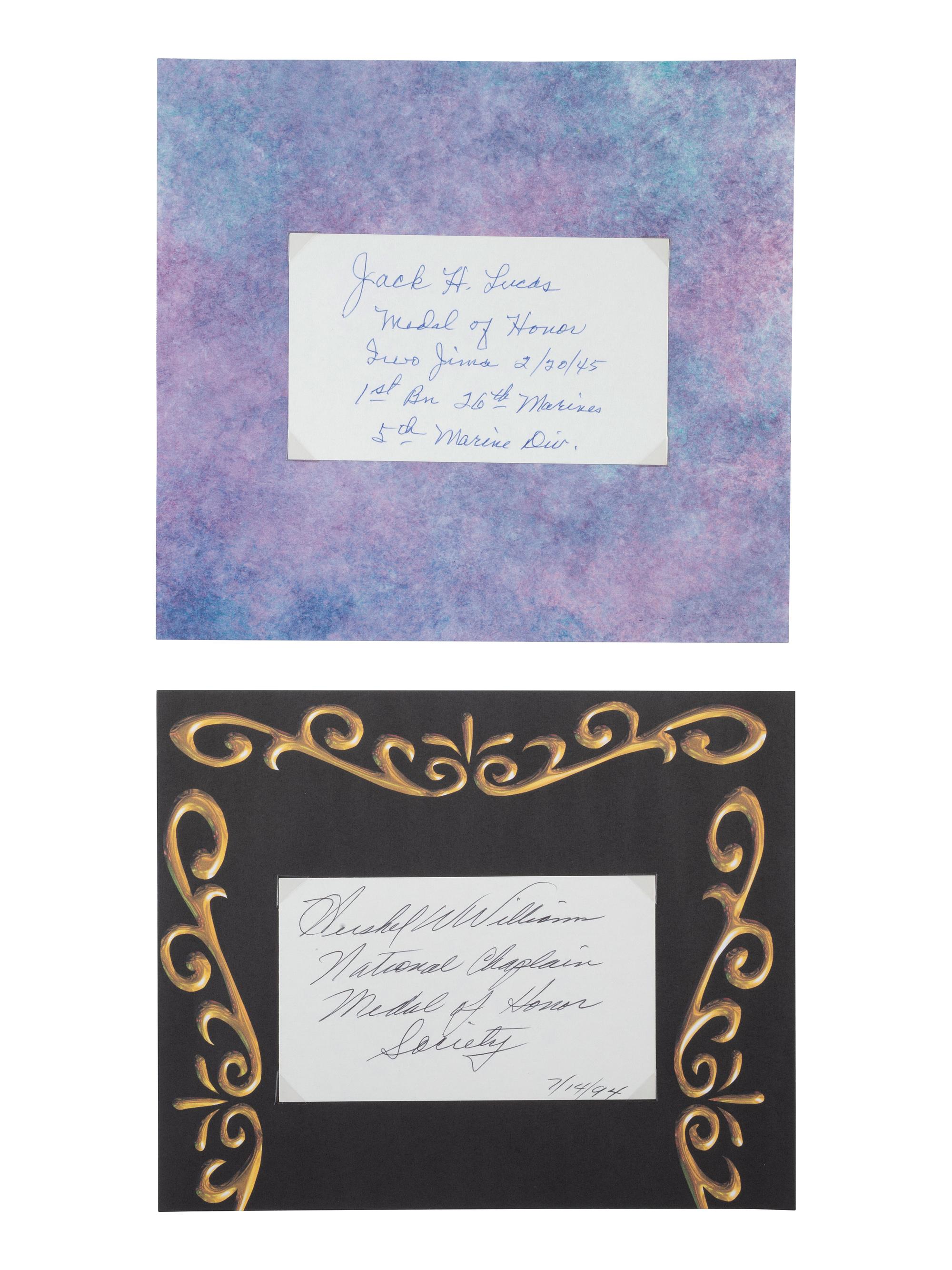 [WWII -- IWO JIMA]. Signatures of Iwo Jima veterans, incl. flag raiser Charles W. Lindberg.