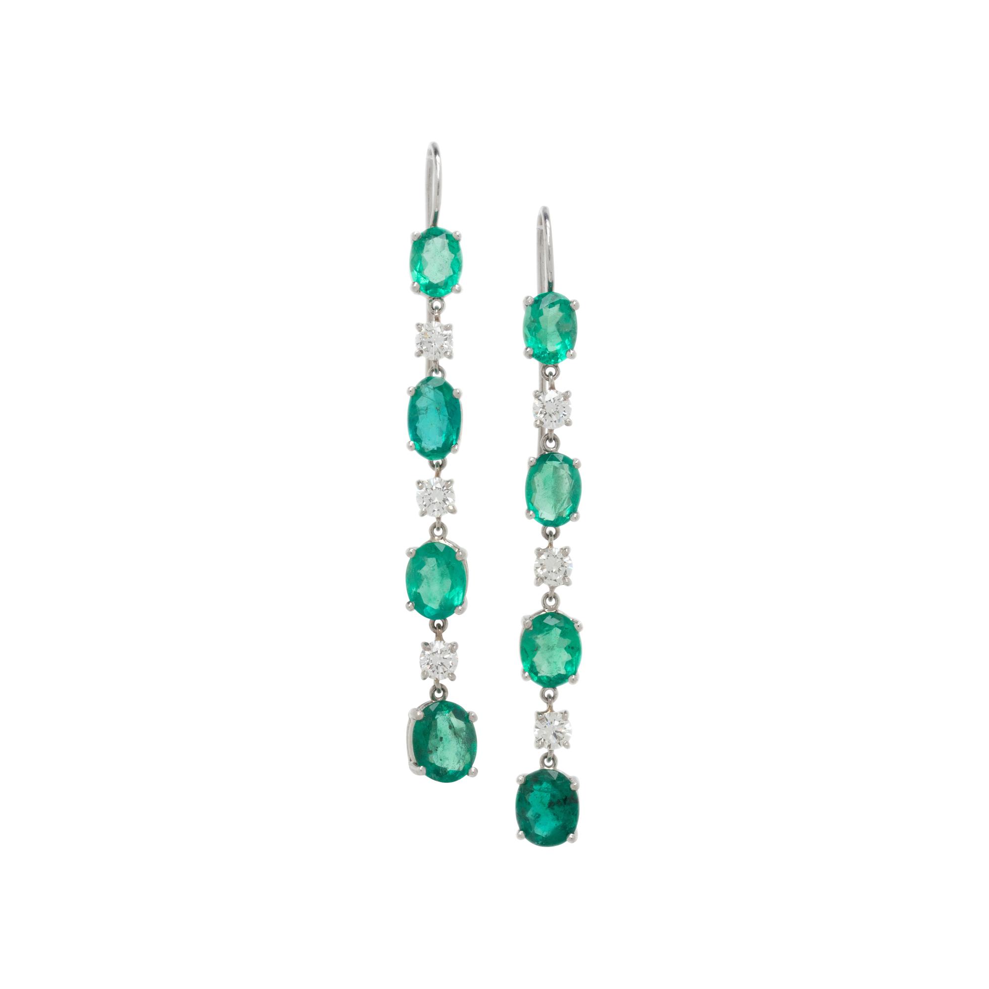 EMERALD AND DIAMOND PENDANT EARRINGS