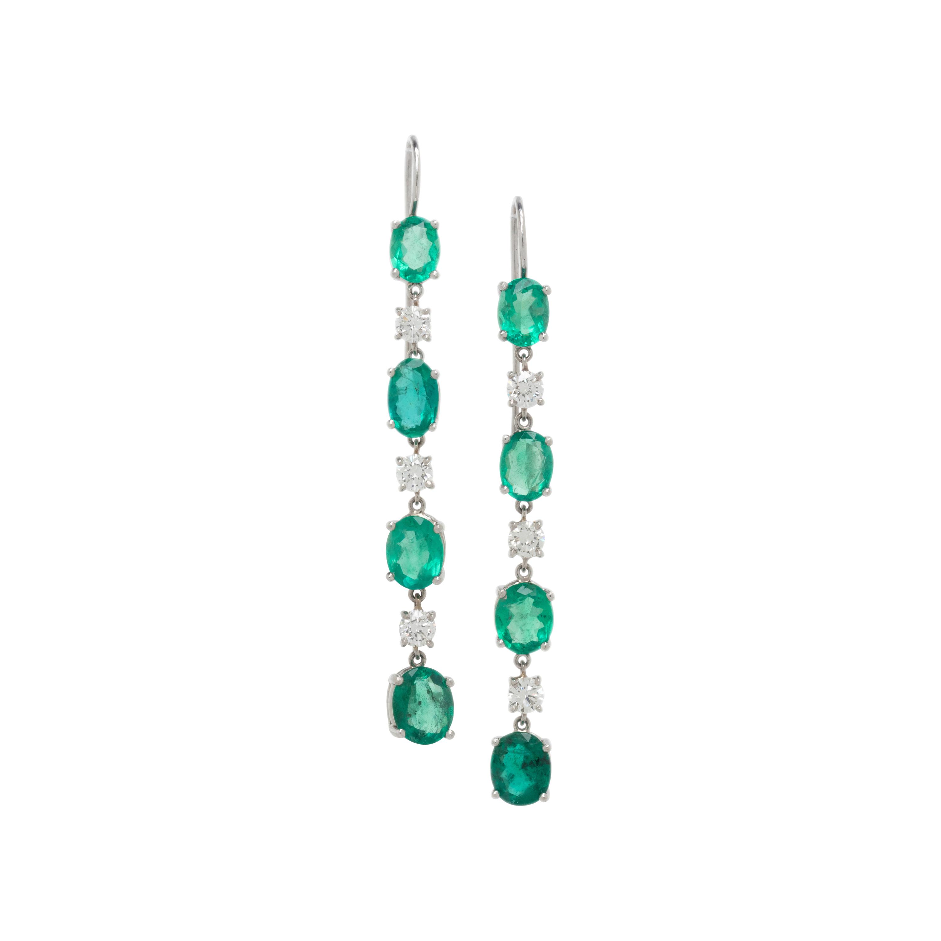 EMERALD AND DIAMOND PENDANT EARRINGS