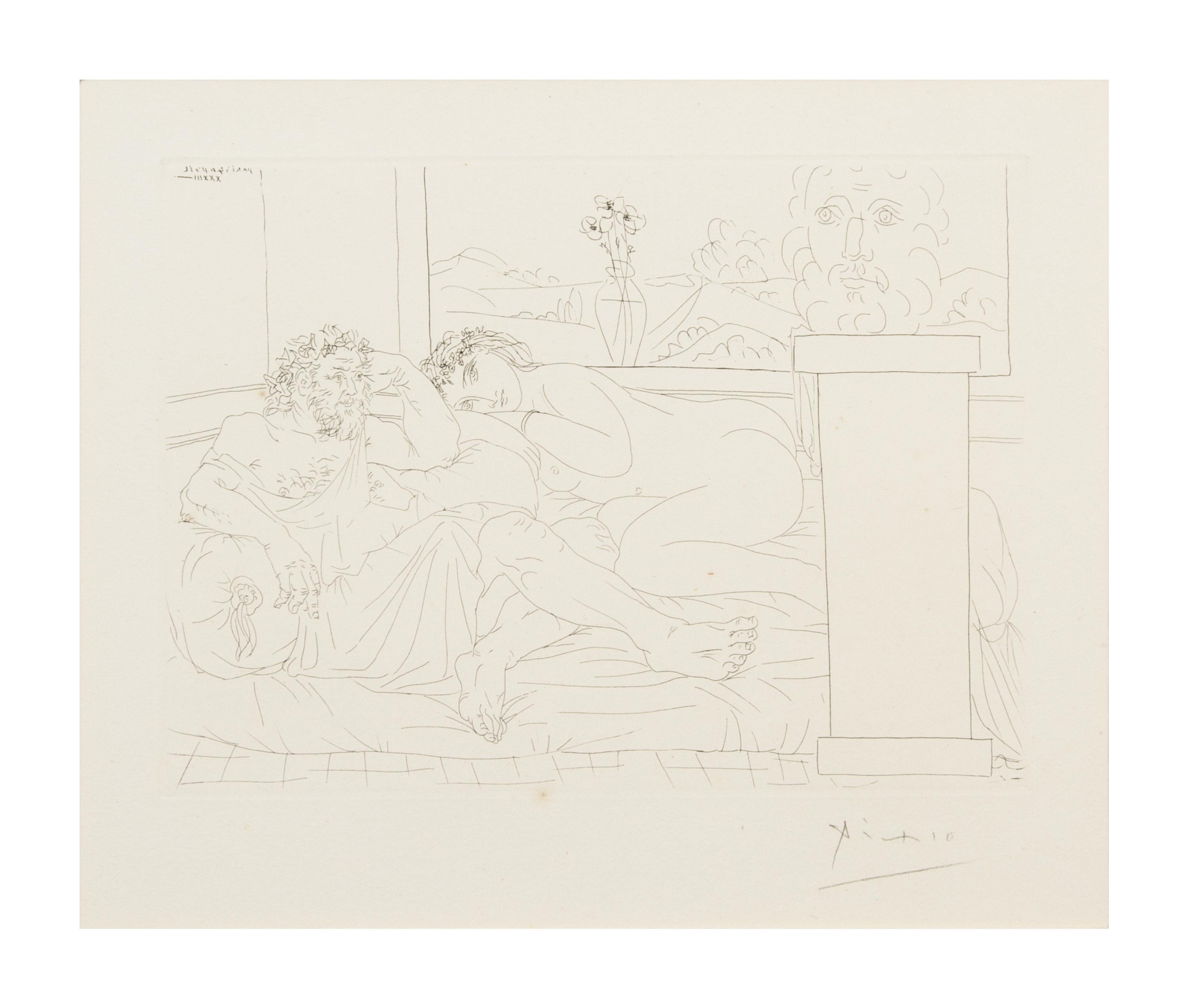 Pablo Picasso, (Spanish, 1881-1973), Le repos du sculpteur IV (plate 65 from La Suite Vollard), 1933