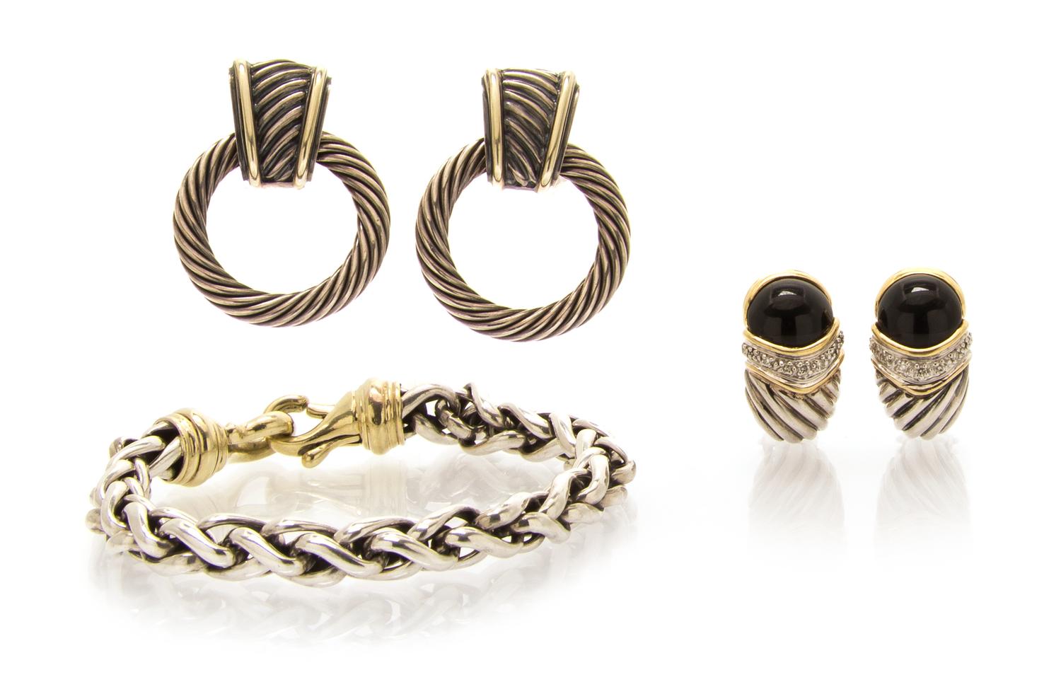 A Collection of Sterling Silver, Yellow Gold, Onyx and Diamond Jewelry, David Yurman, 54.20 dwts.