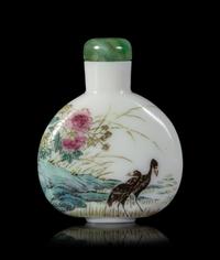 A Polychrome Enameled Opaque White Peking Glass Snuff Bottle