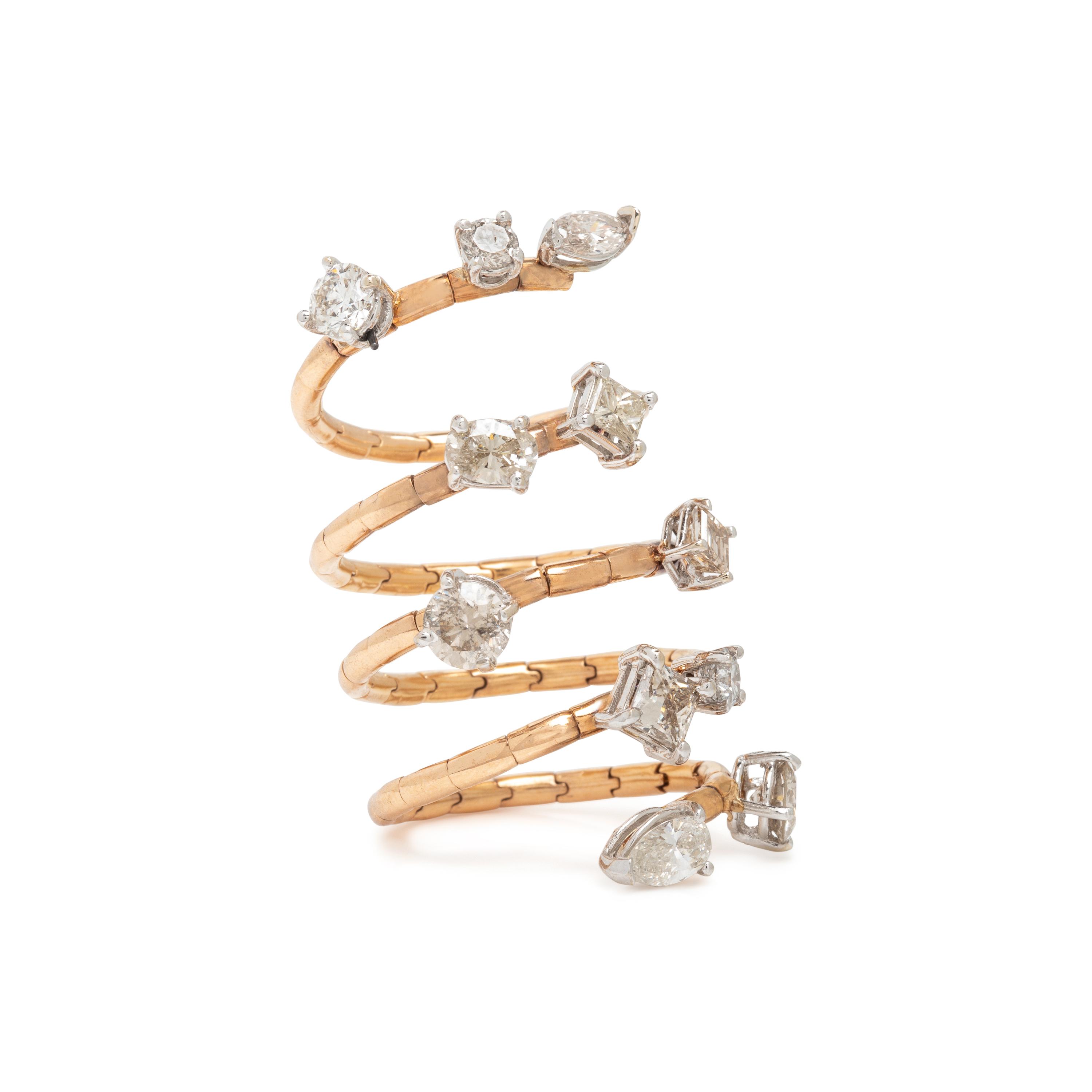 Diamond and Rose Gold Flexible Spiral Ring