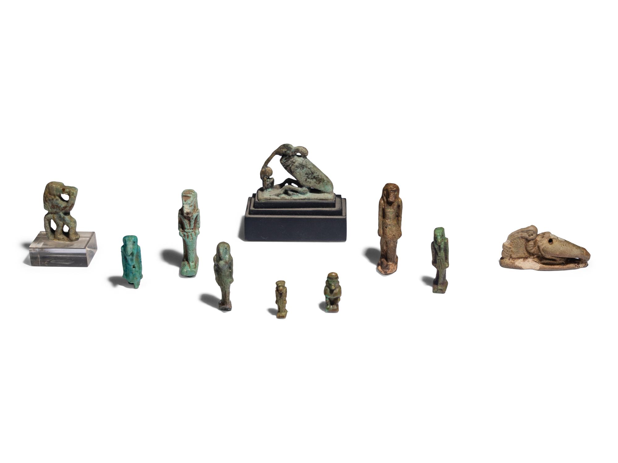 Ten Egyptian Faience Thoth Amulets