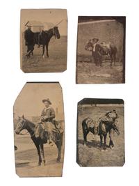 [WESTERN AMERICANA]. 4 outdoor tintypes of cowboys posed with their horses, incl. armed subject.
