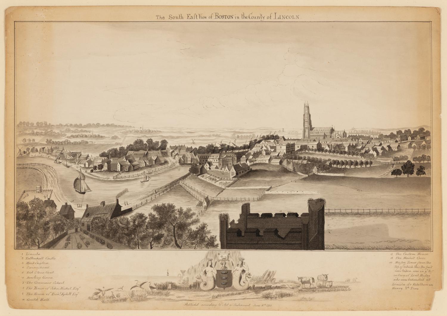 An Ink and Wash Illustration of the Topography of Boston, Lincolnshire