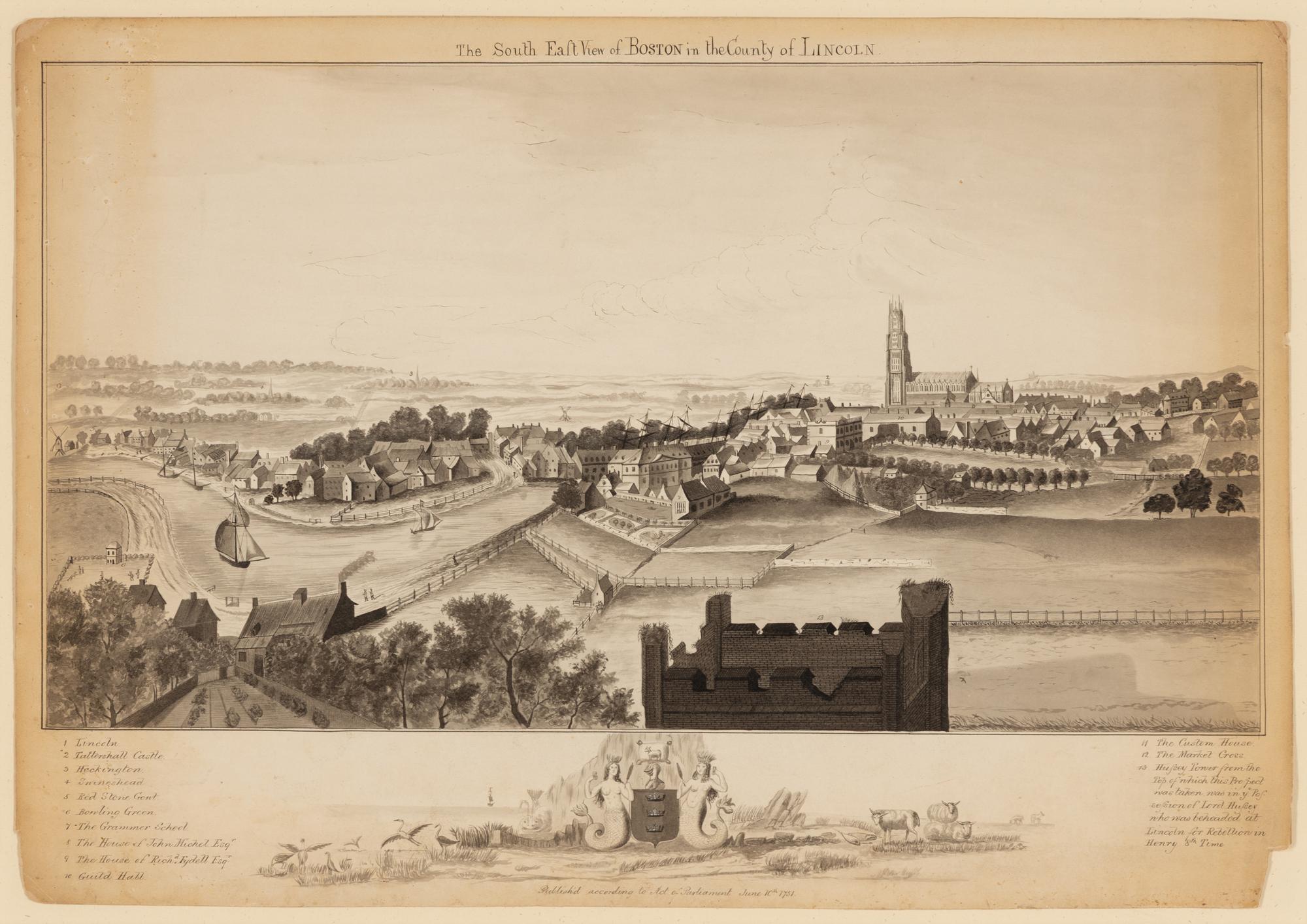 An Ink and Wash Illustration of the Topography of Boston, Lincolnshire