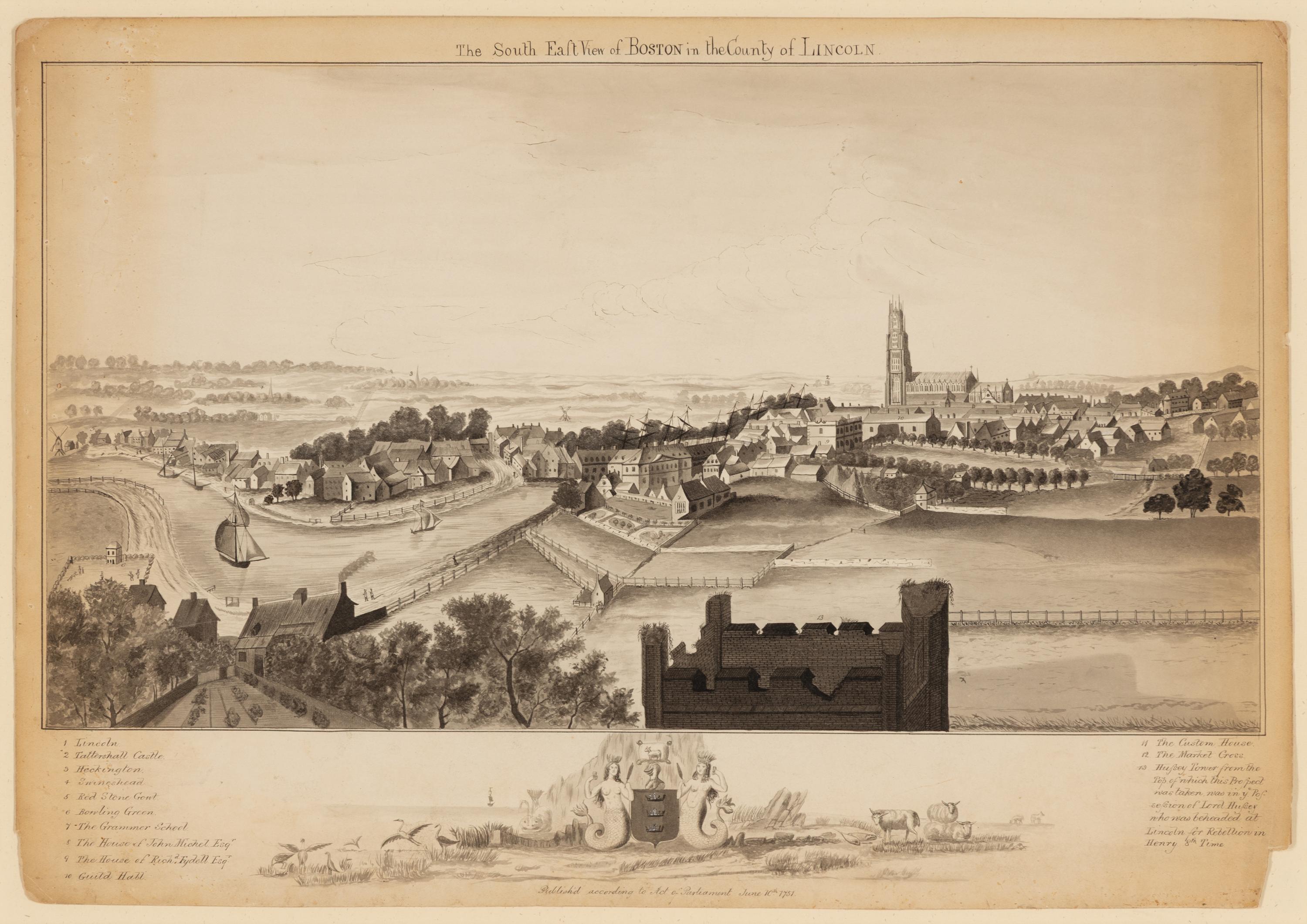 An Ink and Wash Illustration of the Topography of Boston, Lincolnshire