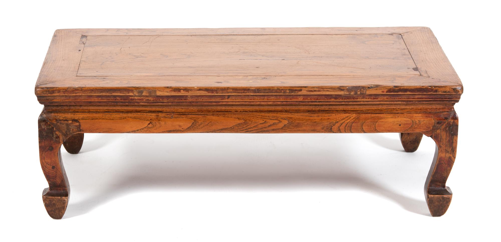 A Chinese Elm Low Table Height 11 x width 31 1/2 x depth 19 inches. — 19TH CENTURY
