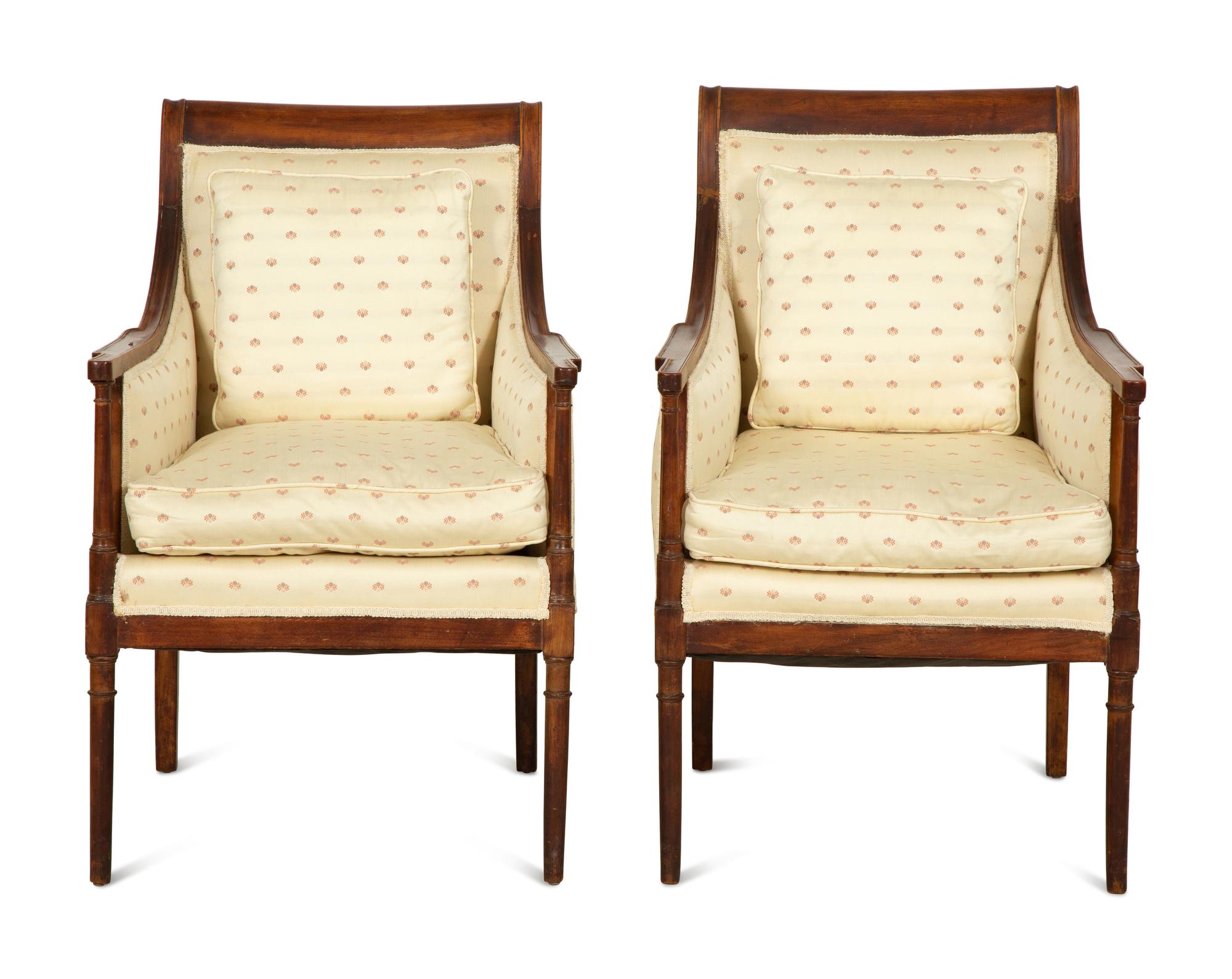 A Pair of Directoire Style Fruitwood Bergères