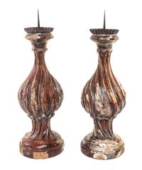A Pair of Painted Pricket Sticks Height 19 inches. — 19TH CENTURY