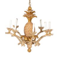 A Carved Painted and Parcel Gilt Eight Light Chandelier Height 28 x diameter 28 inches. — 20TH CENTURY