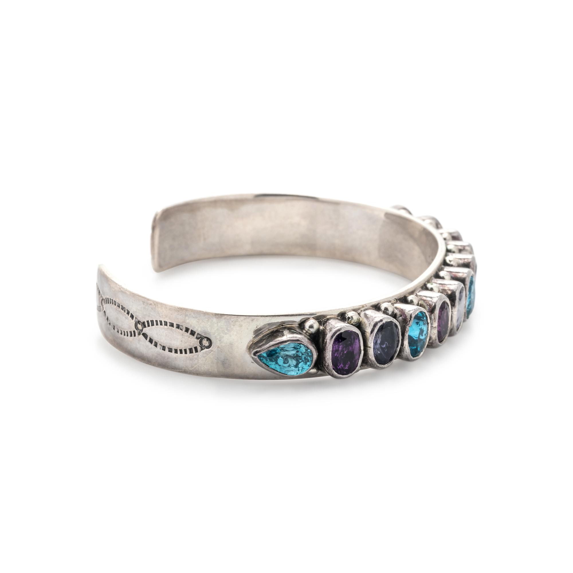 GILBERT NELSON, STERLING SILVER AND GLASS CUFF BRACELET