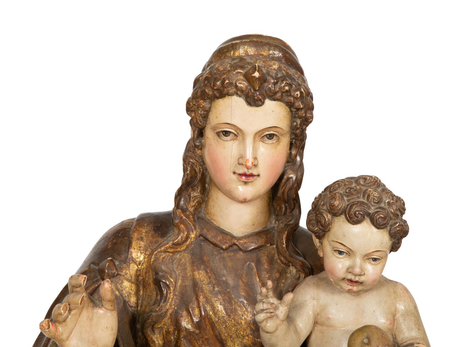 A Continental Carved and Polychrome Painted Madonna and Child