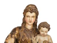 A Continental Carved and Polychrome Painted Madonna and Child