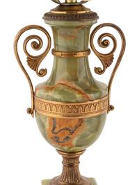 A Pair of Gilt Bronze Mounted Onyx Urn-Form Table Lamps