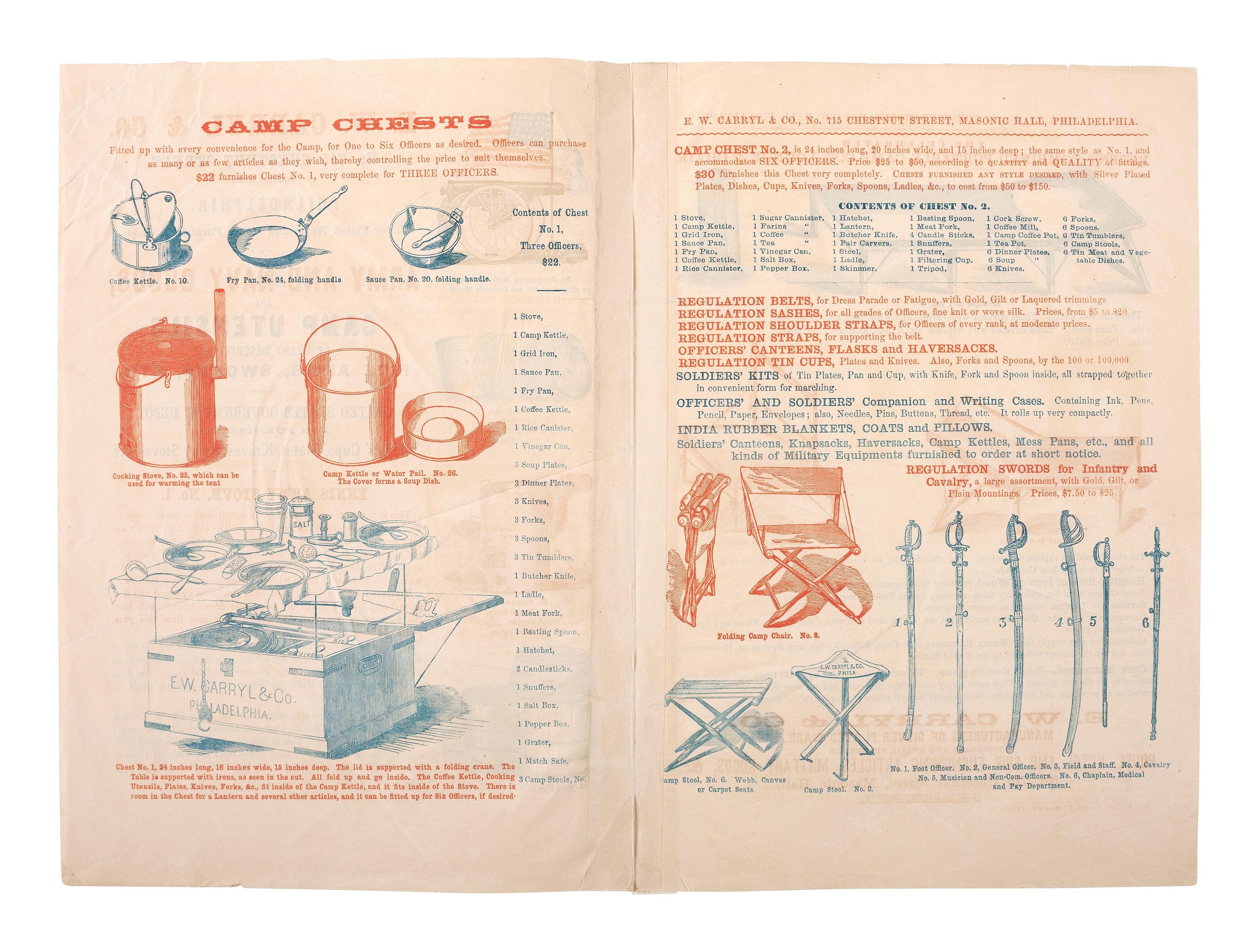 [CIVIL WAR]. E. W. Carryl & Co. ...Army & Navy Goods and Utensil Kit advertising booklet. Philadelphia: King & Baird, n.d.