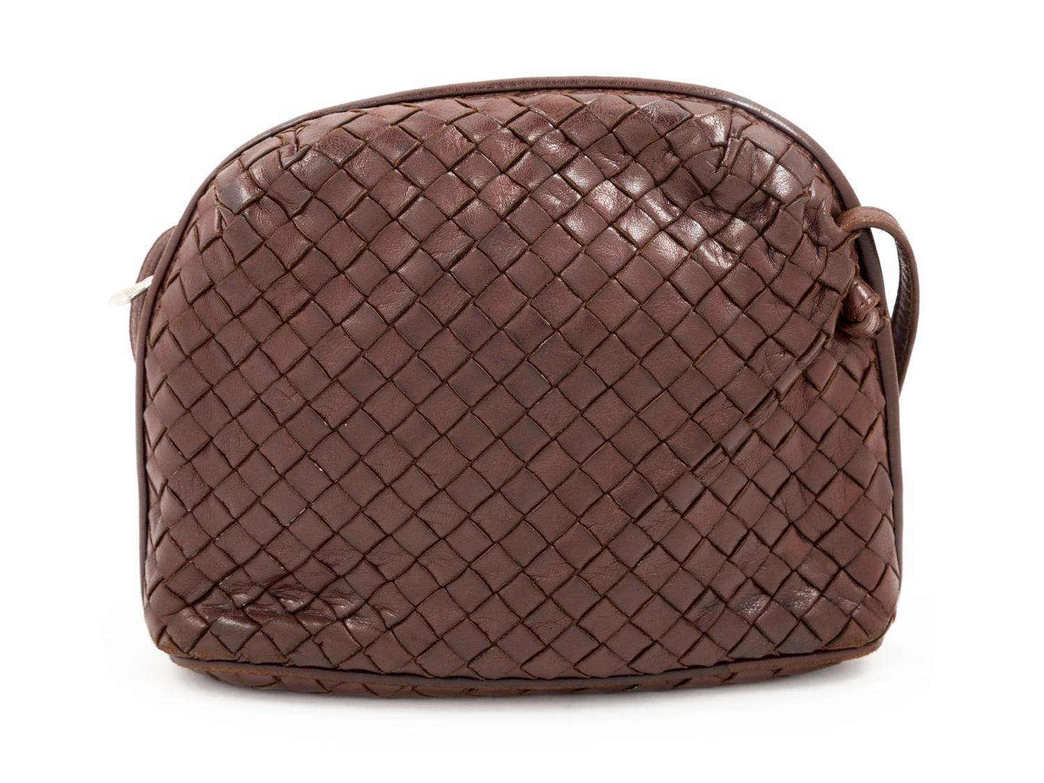A Bottega Veneta Brown Intrecciato Small Shoulder Bag, 6" H x 8.25" W x 2" D; Strap drop: 10".