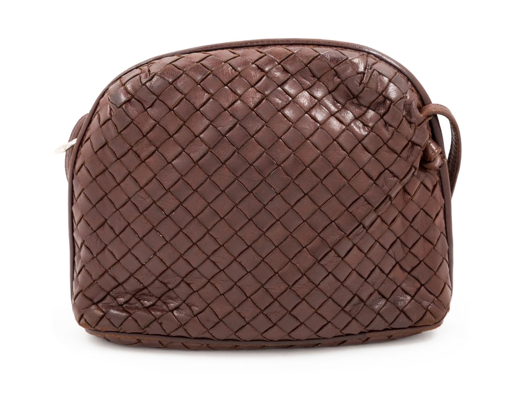 A Bottega Veneta Brown Intrecciato Small Shoulder Bag, 6" H x 8.25" W x 2" D; Strap drop: 10".