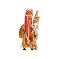 CARVED CORAL AND DIAMOND PENDANT/BROOCH
