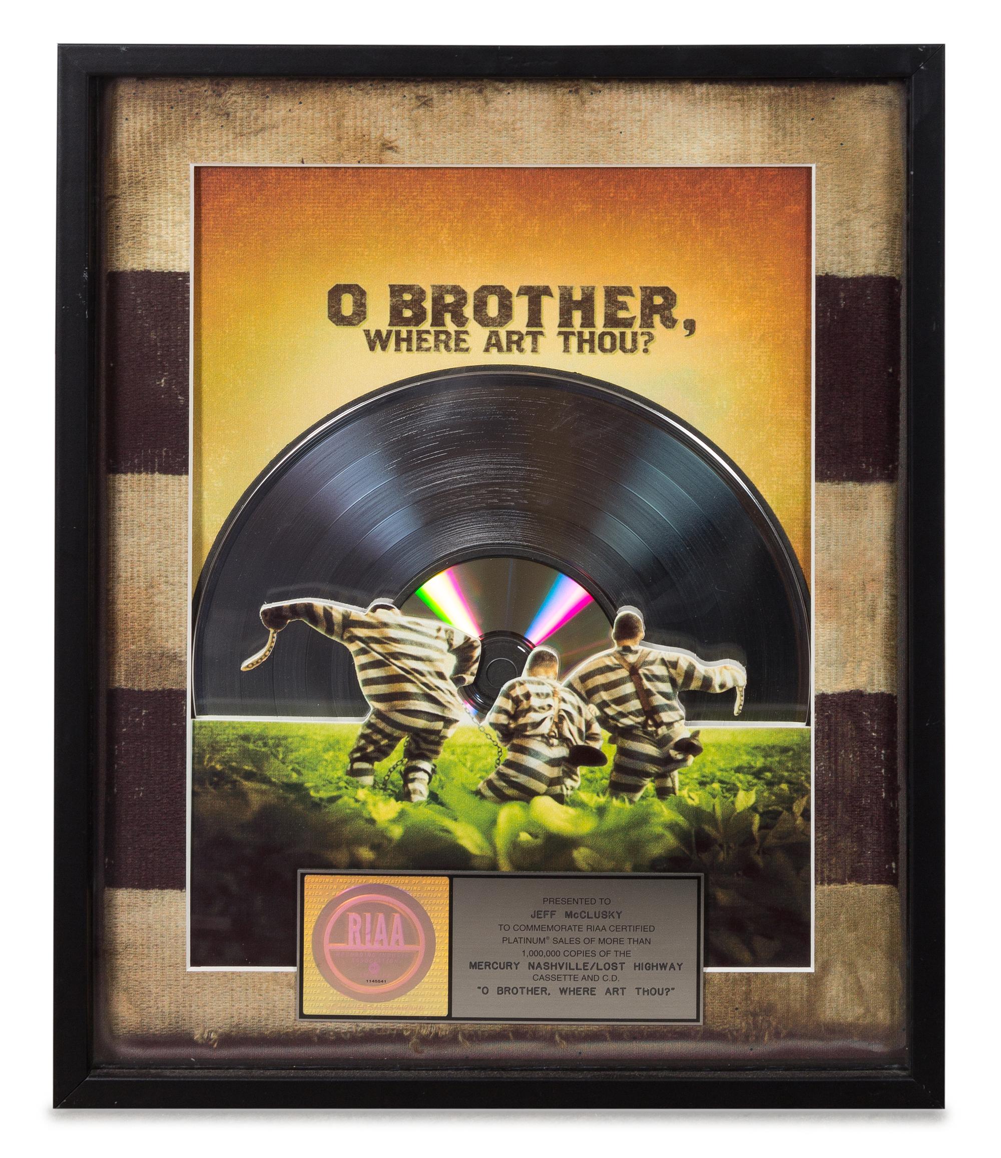 An O Brother, Where are Thou? Soundtrack RIAA Certified Platinum Presentation Album 21 x 17 inches.