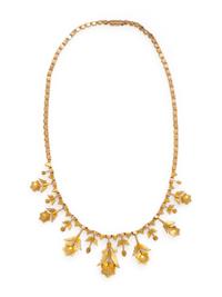 ANTIQUE, YELLOW GOLD AND SEED PEARL FLOWER NECKLACE