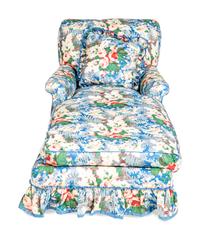 A Victorian Chintz-Upholstered Mahogany Chaise Longue