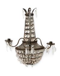 A Pair of French Beaded Crystal Three-Light Mirror-Back Wall Sconces — LATE 19TH/EARLY 20TH CENTURY