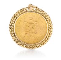 A Yellow Gold and Mexican 50 Pesos Gold Coin Pendant, 35.20 dwts.
