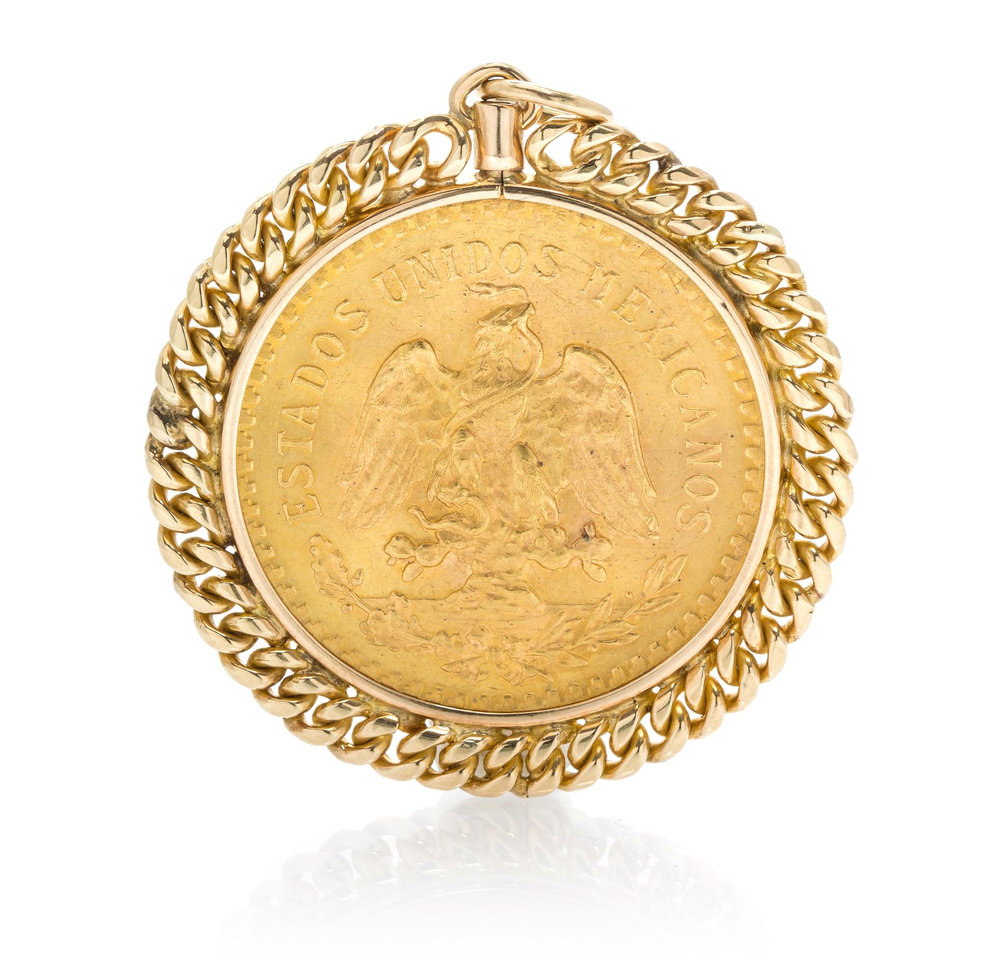 A Yellow Gold and Mexican 50 Pesos Gold Coin Pendant, 35.20 dwts.