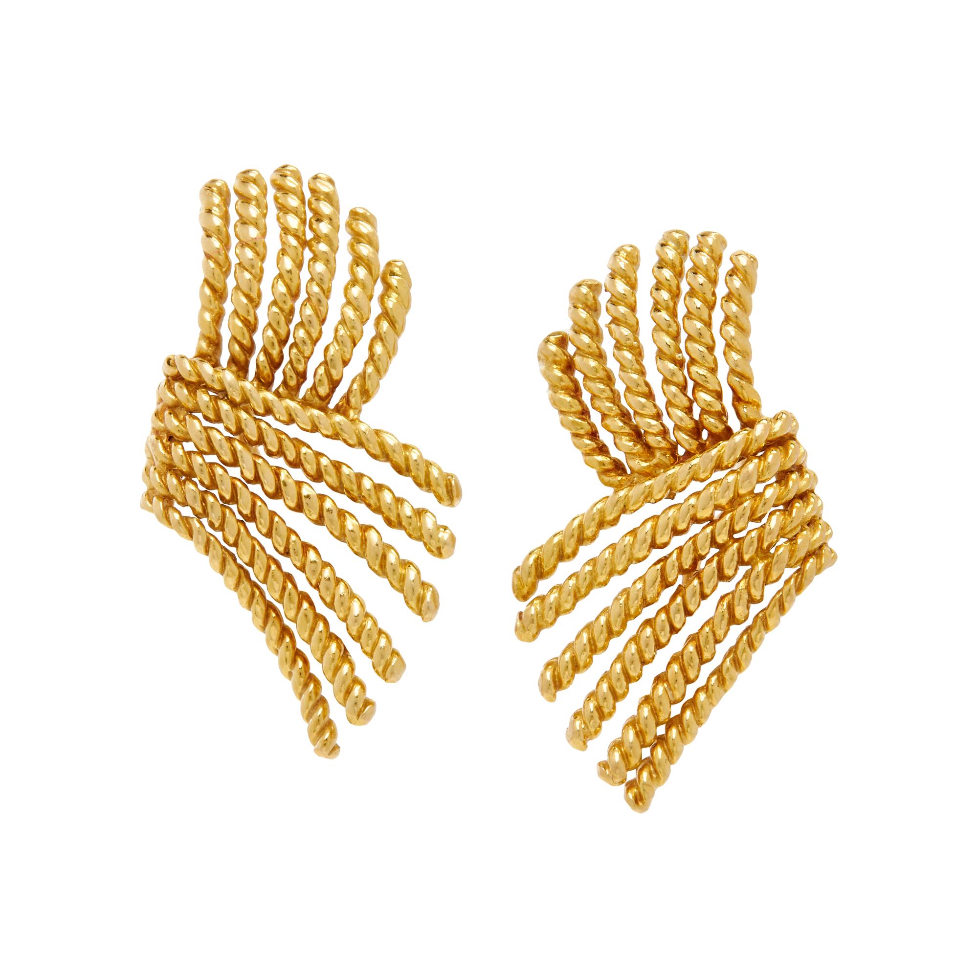 TIFFANY & CO., SCHLUMBERGER, YELLOW GOLD 'V-ROPE' CLIP EARRINGS