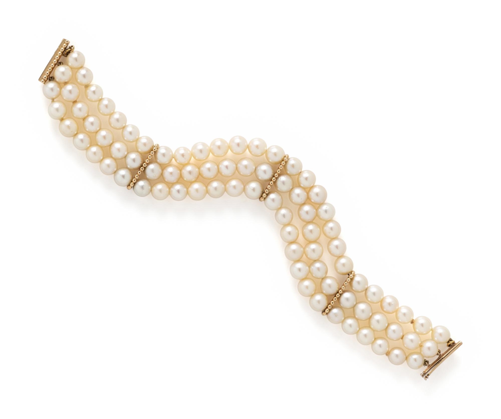 CULTURED PEARL AND YELLOW GOLD BRACELET