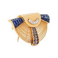 JEAN-THIERRY BONDT, RETRO, YELLOW GOLD, SAPPHIRE AND DIAMOND BROOCH
