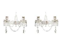 A Pair of English Cut Glass Two-Light Sconces