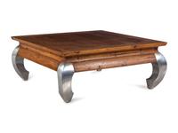 A Contemporary Walnut Cocktail Table with Chromed Metal Legs