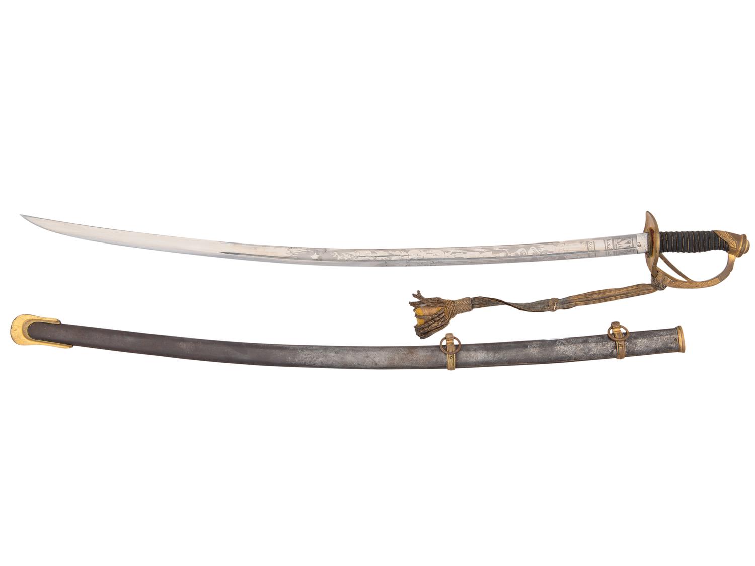 [CIVIL WAR]. Imported US Model 1840 Cavalry Officer’s saber presented to Captain Otto Harhaus, 2nd New York Volunteer Cavalry, who commanded the Regiment at Gettysburg.