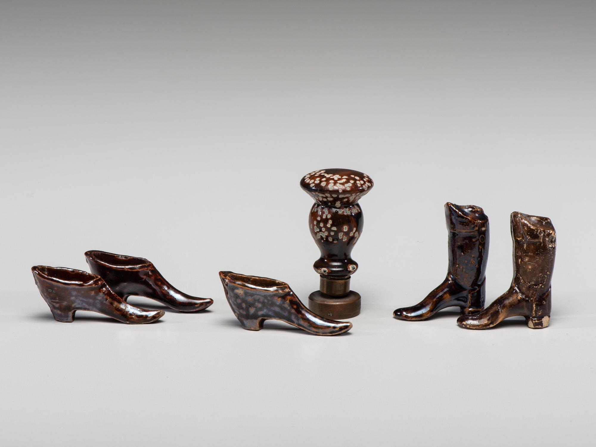 Five Rockingham Glazed Miniature Boots and Shoes