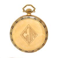 GRUEN, ART DECO, 14K YELLOW GOLD AND ENAMEL OPEN FACE POCKET WATCH