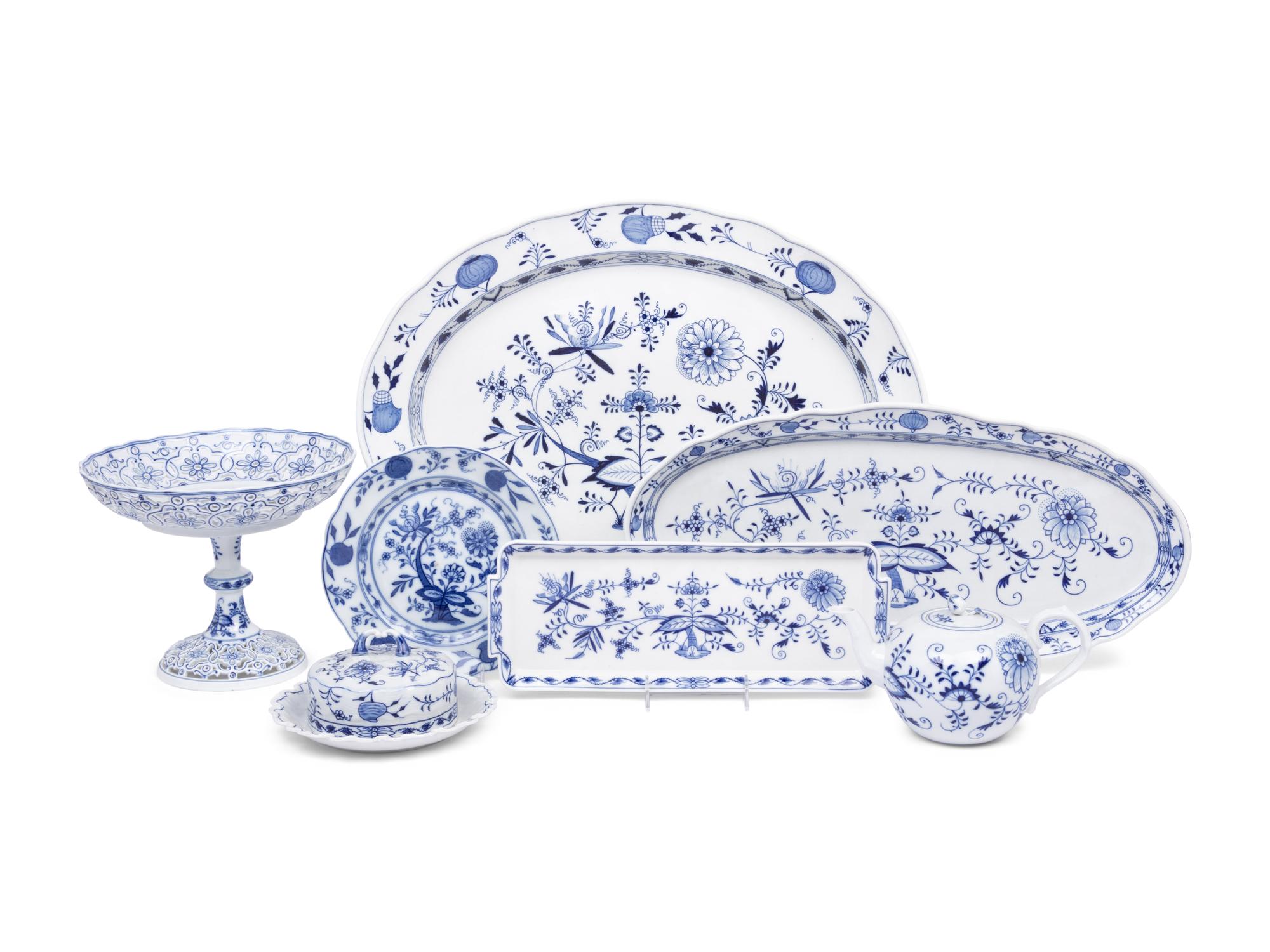 Six Meissen Blue Onion Porcelain Serving Articles