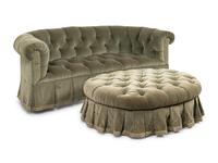 A Green Velvet Button Tufted Sofa and Ottoman
