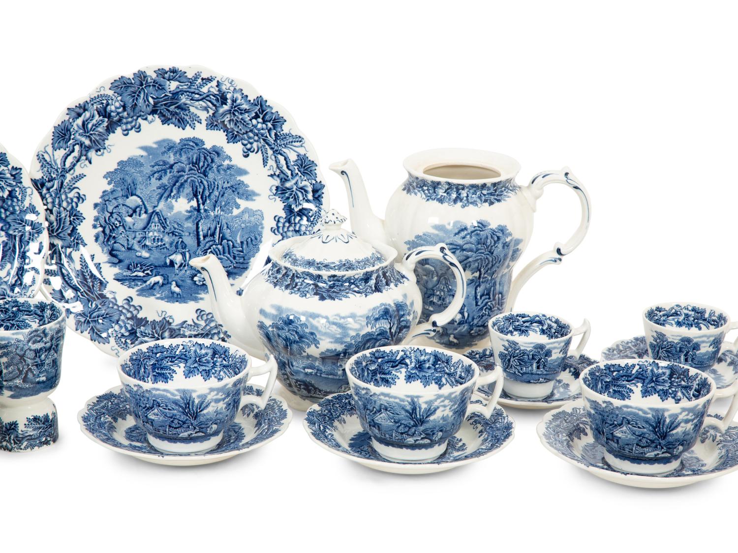 An English Transfer-Decorated Ironstone Breakfast Service