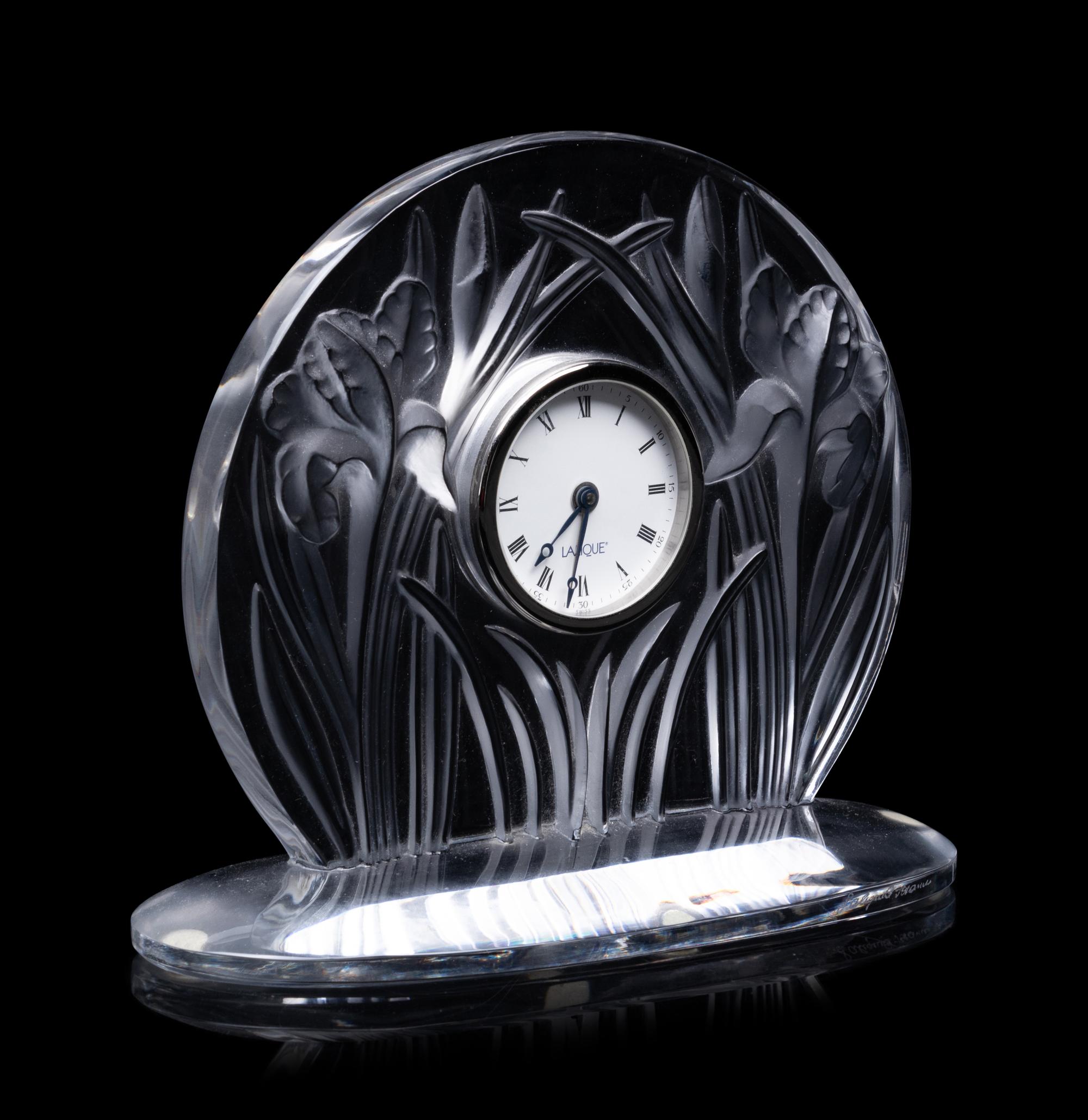 A Lalique Iris Table Clock