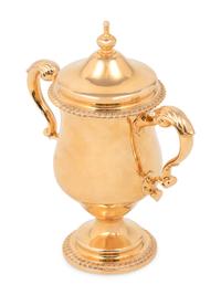 A Tiffany and Co. 14-Karat Gold Cup and Cover of Horse Racing Interest