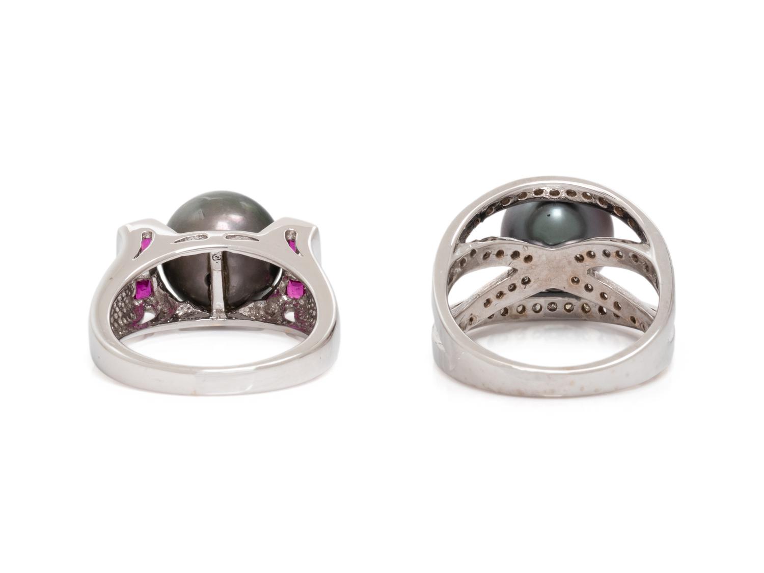 A COLLECTION OF WHITE GOLD AND CULTURED PEARL RINGS