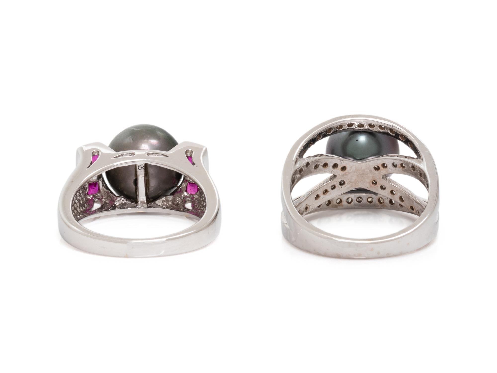 A COLLECTION OF WHITE GOLD AND CULTURED PEARL RINGS