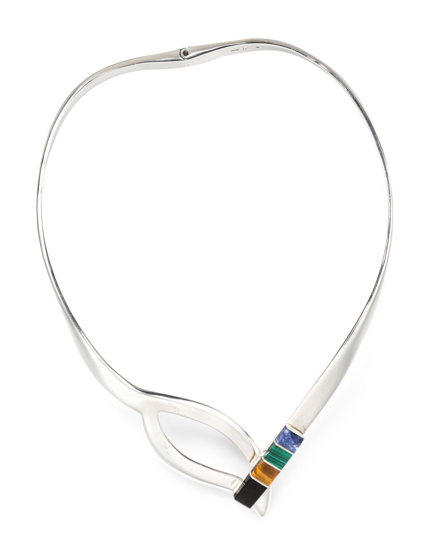 A Silver, Onyx, Tiger's Eye, Malachite and Sodalite Collar Necklace, Taxco, 68.60 dwts.
