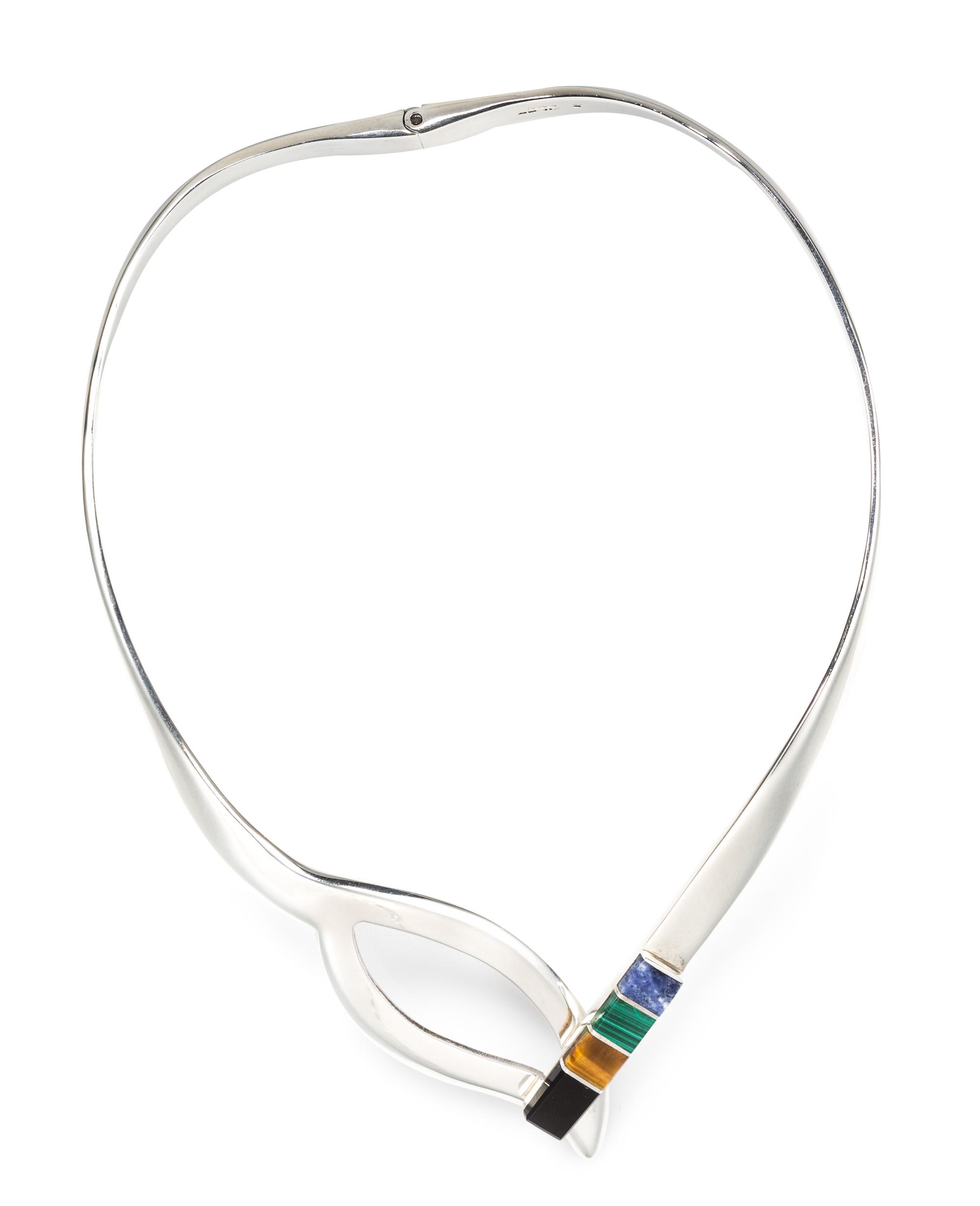 A Silver, Onyx, Tiger's Eye, Malachite and Sodalite Collar Necklace, Taxco, 68.60 dwts.