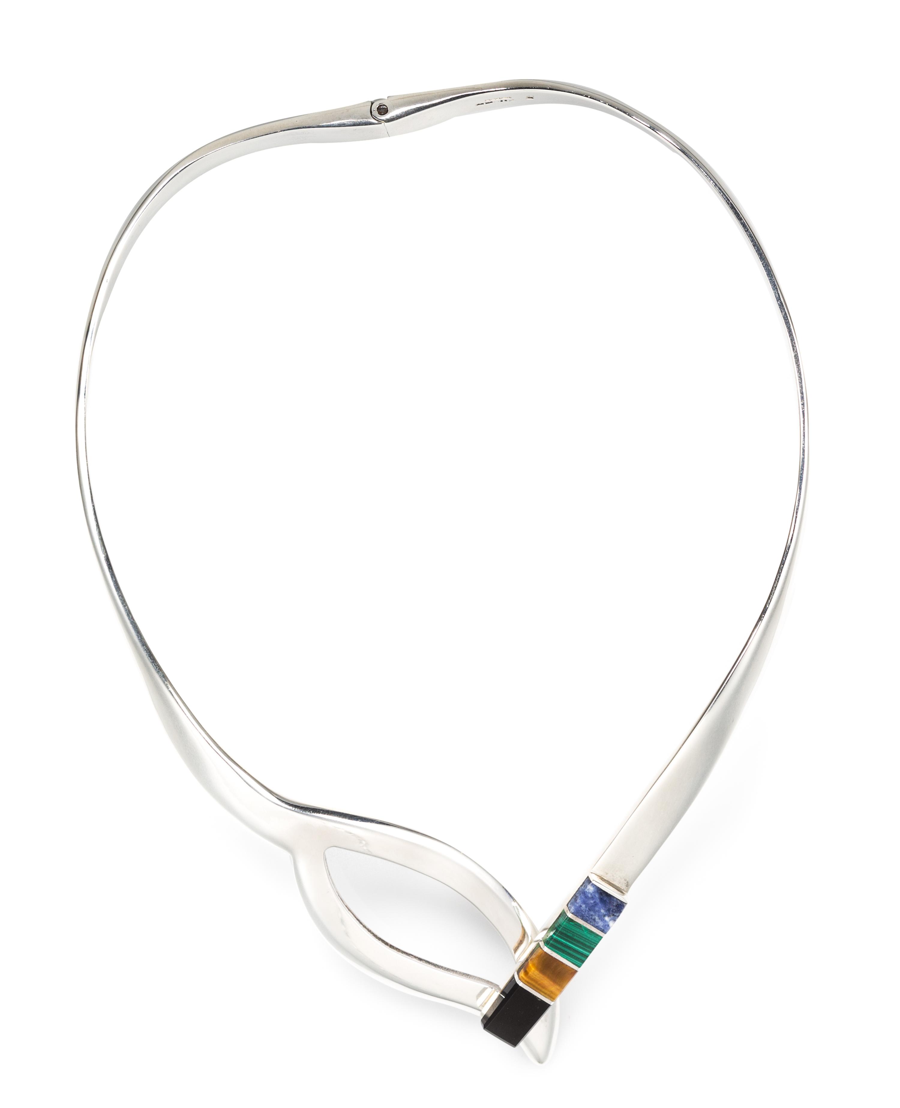 A Silver, Onyx, Tiger's Eye, Malachite and Sodalite Collar Necklace, Taxco, 68.60 dwts.