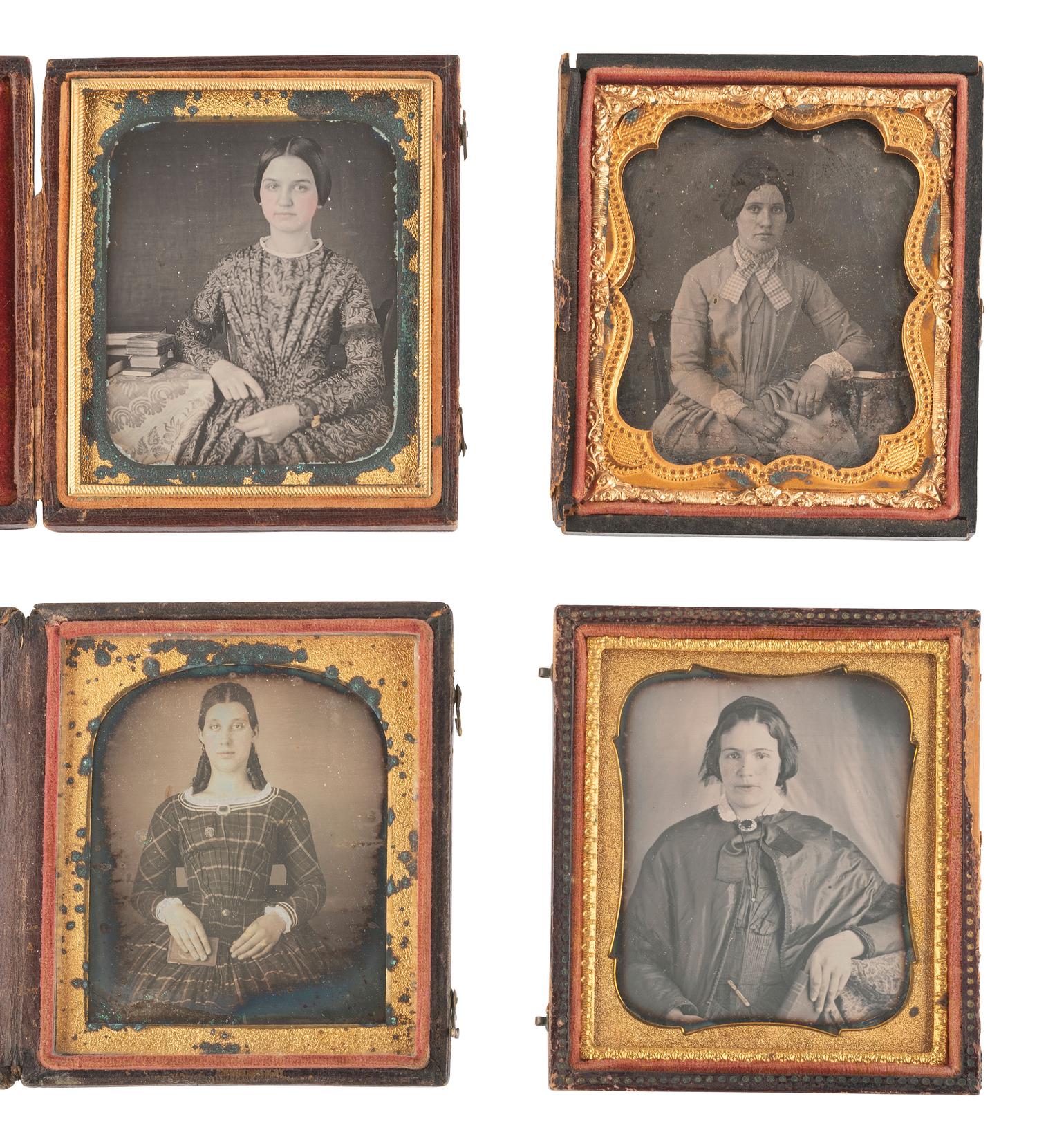 [EARLY PHOTOGRAPHY]. 18 sixth plate daguerreotypes of women with books, incl. one by BOGARDUS, NY.