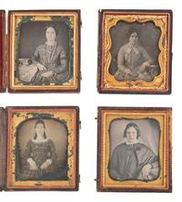 [EARLY PHOTOGRAPHY]. 18 sixth plate daguerreotypes of women with books, incl. one by BOGARDUS, NY.